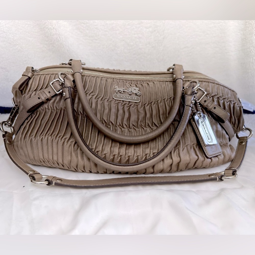 Coach Madison Sophia Gathered Taupe Leather Satchel Handbag. Dustbag included.